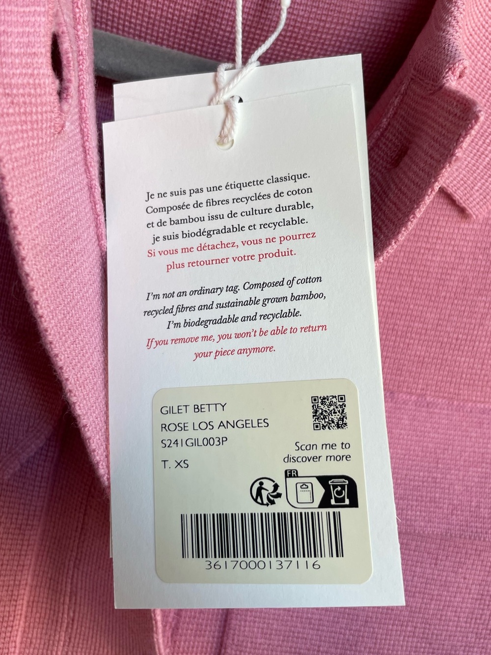 SEZANE NWT Rose Pink Fine Knit 100% Merino Wool Collared Betty Cardigan Sweater - Picture 13 of 14